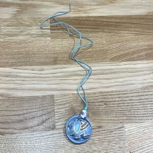 BLUE Elephant Charm Necklace Yellow Handmade Clay Charm Hand Painted Beads